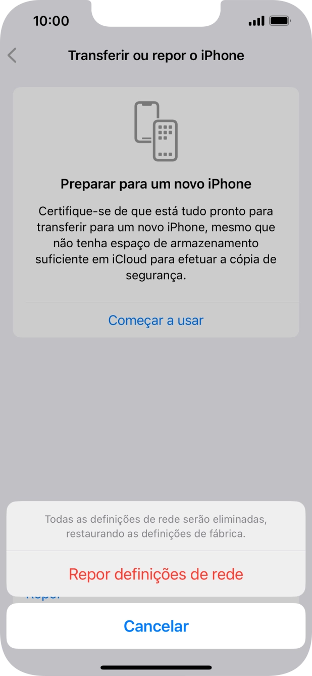 Prima Repor definições de rede.