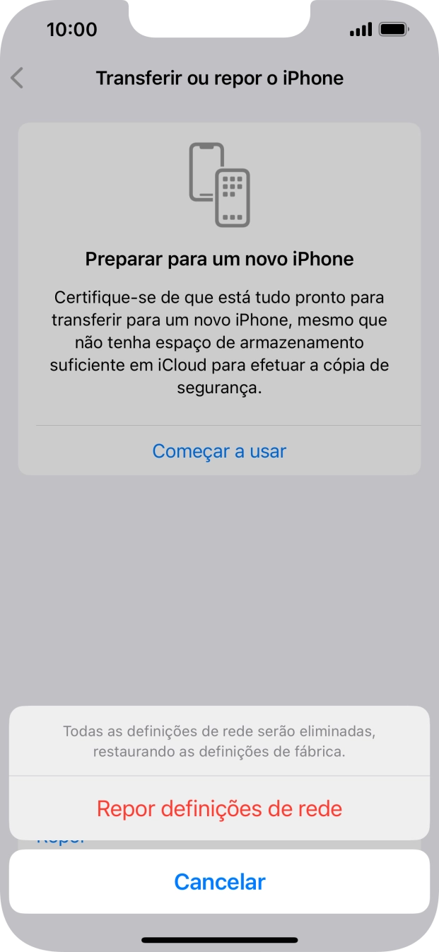 Prima Repor definições de rede.