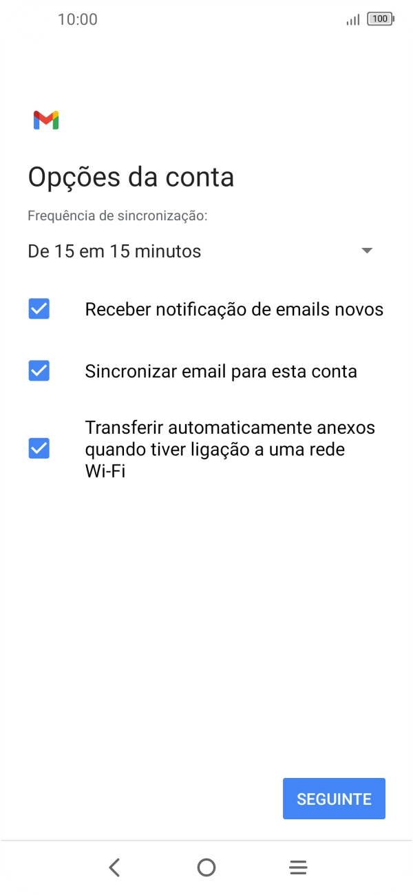 Se o ecrã mostrar esta imagem, a sua conta foi identificada e configurada automaticamente. Siga as indicações no ecrã para introduzir informações adicionais e concluir a configuração.