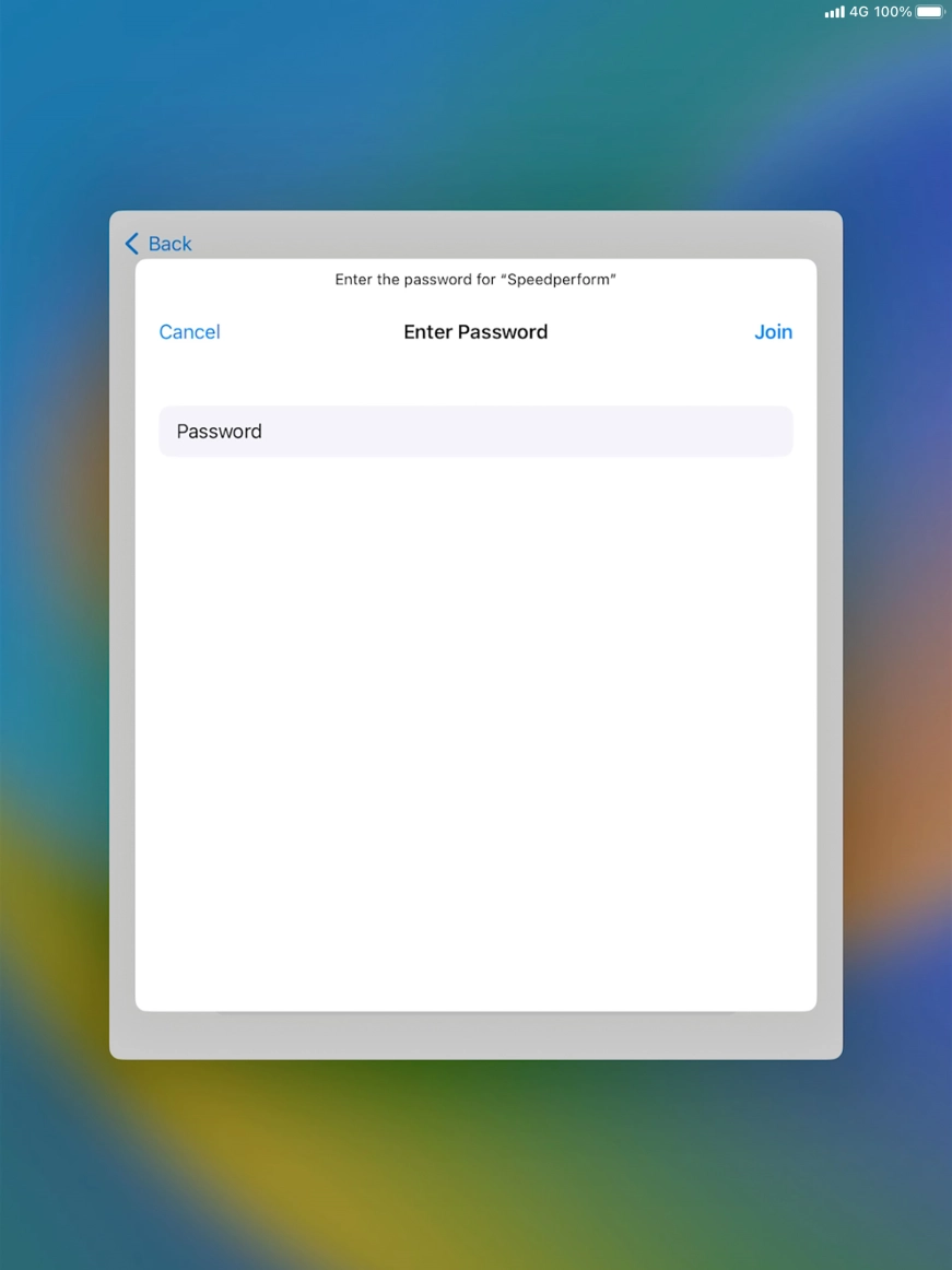 Key in the password for the WiFi network and press Join.