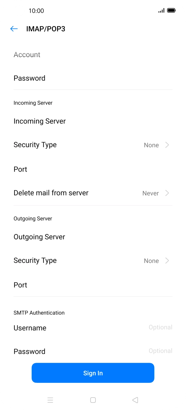 Press Username and key in the username for your email provider's outgoing server. Press Username and key in the username for your email provider's outgoing server.