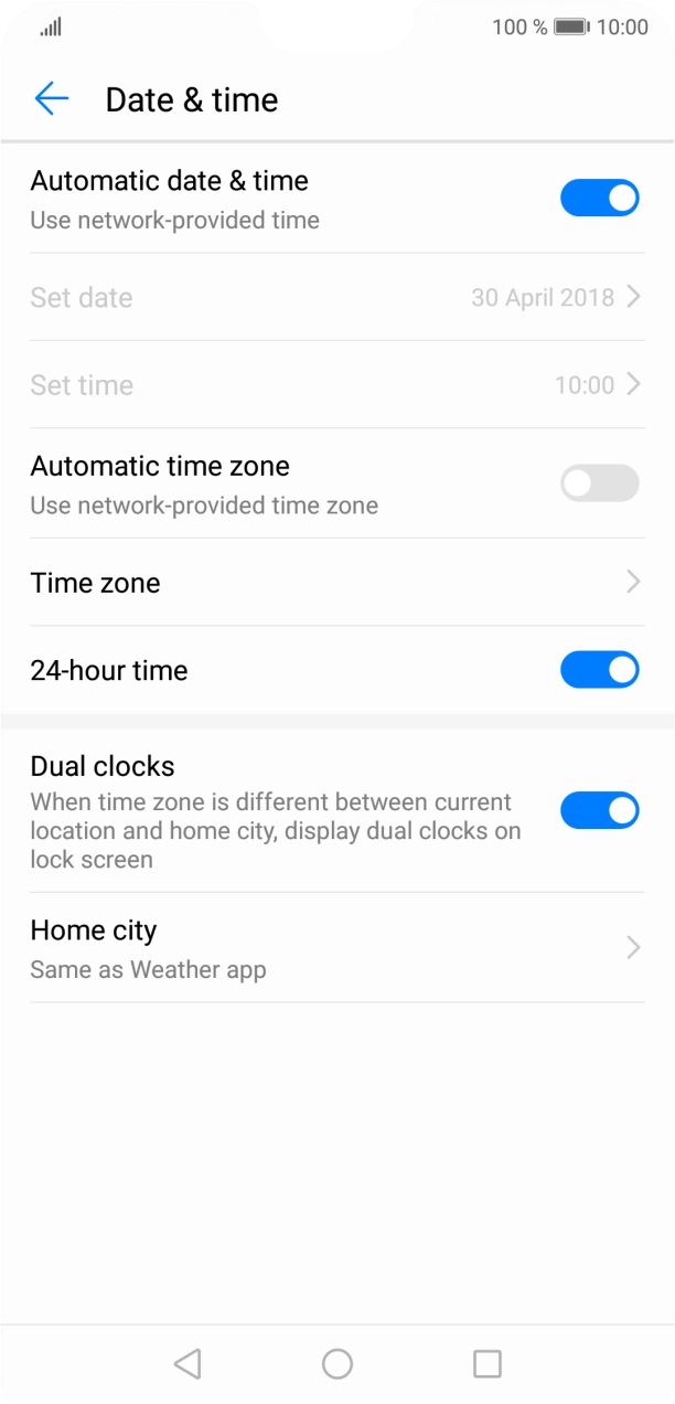 Press the indicator next to 'Automatic time zone' to turn on the function.