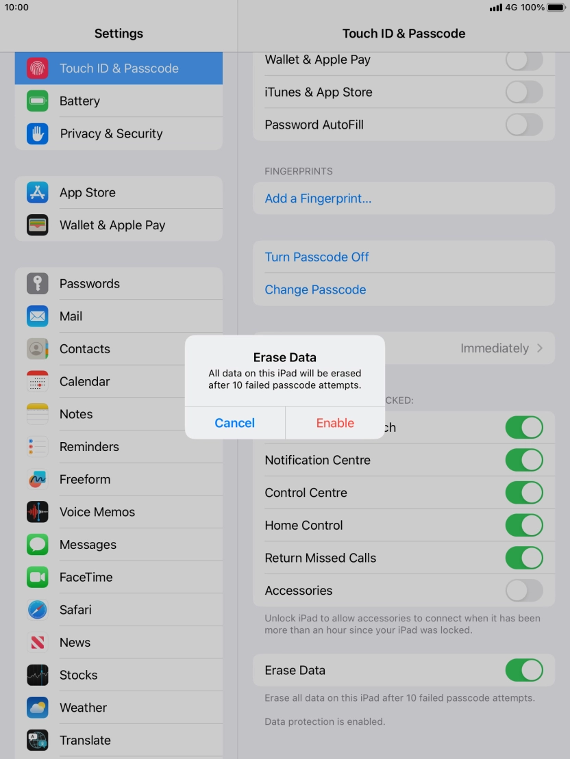 If you turn on the function, press Enable.