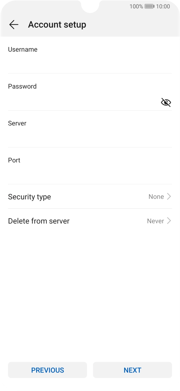 Press the field below 'Username' and key in the username for your email account.