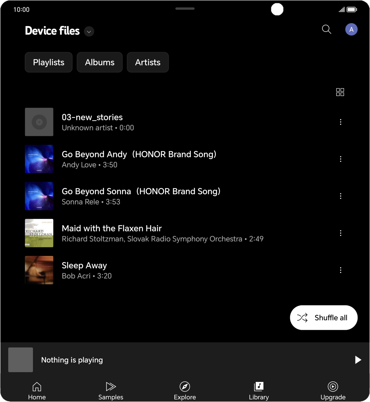 Press the required audio file.