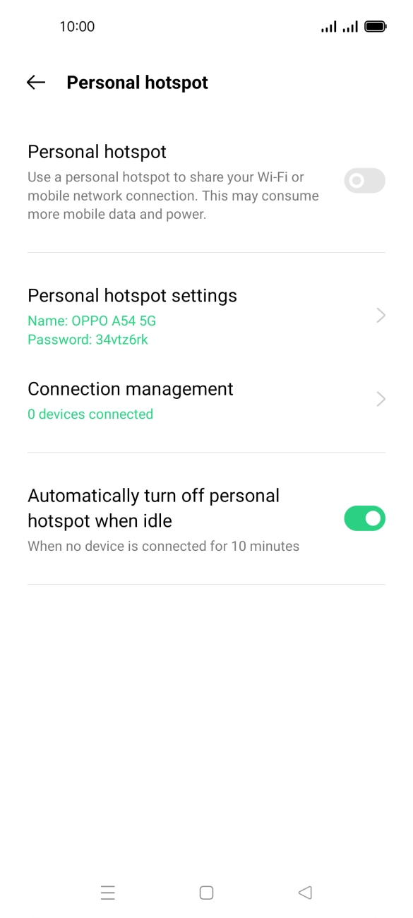 Press Personal hotspot settings.