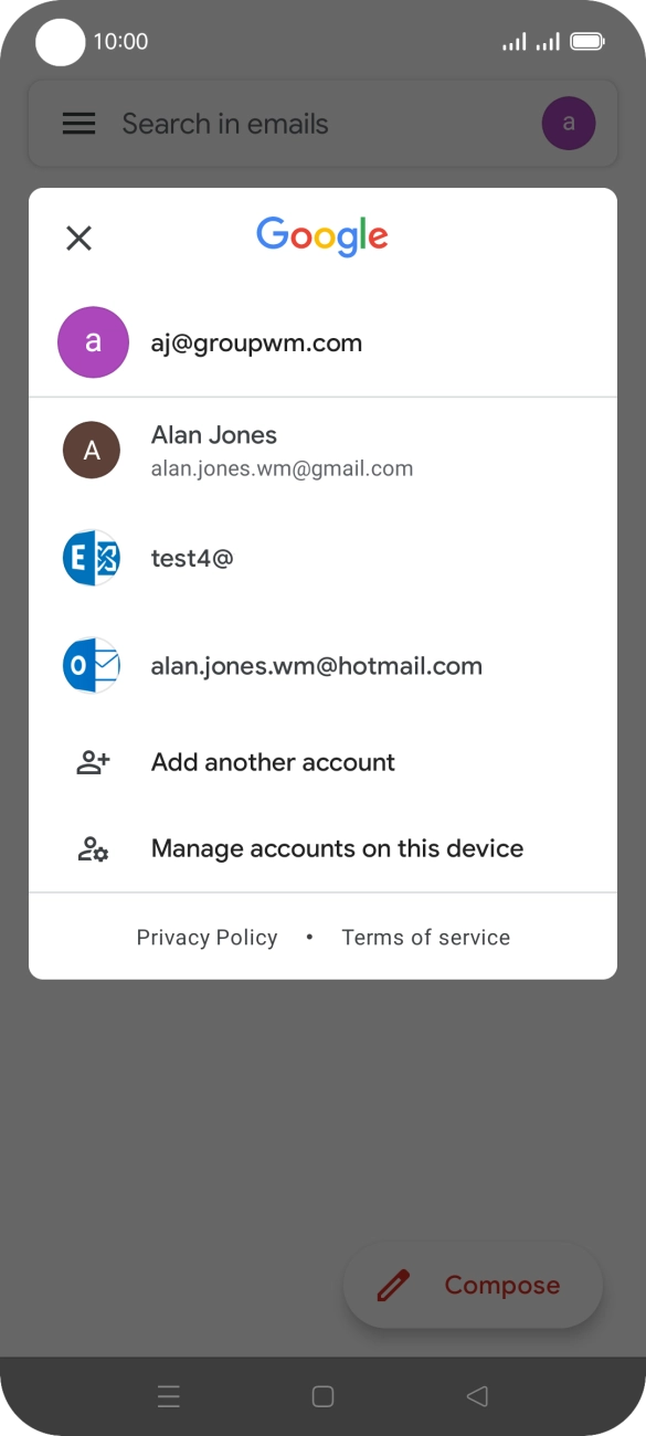 Press the required email account.