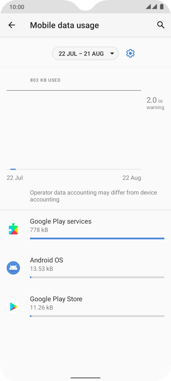 The data usage for each application is displayed below the name of the application.