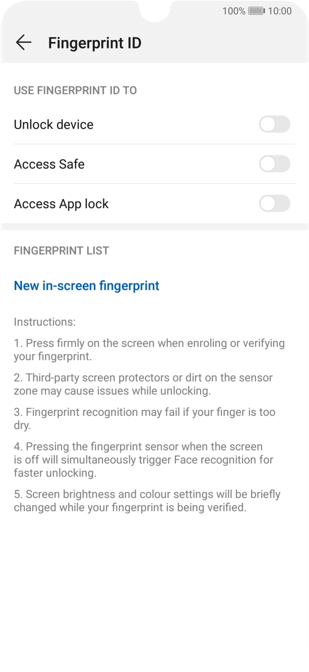 Press New in-screen fingerprint. Press New in-screen fingerprint.