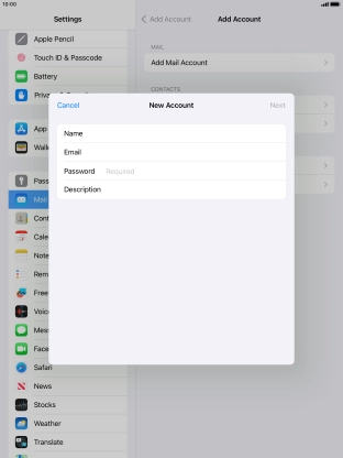 Press Password and key in the password for your email account.