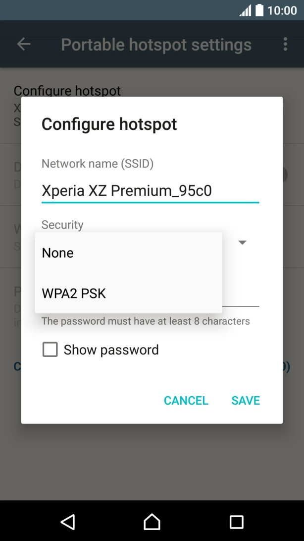 Press WPA2 PSK to password protect your WiFi hotspot.