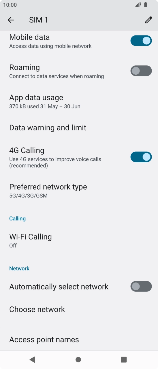 Press the indicator next to 'Automatically select network' to turn on the function.