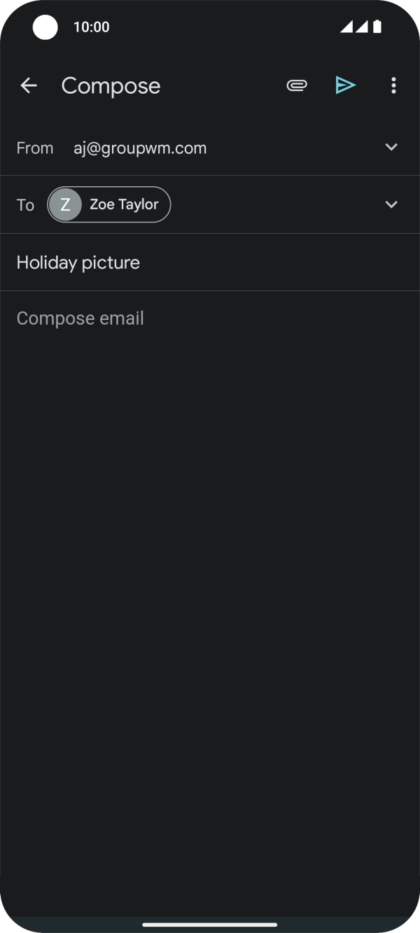 Press the text input field and write the text for your email. Press the text input field and write the text for your email.