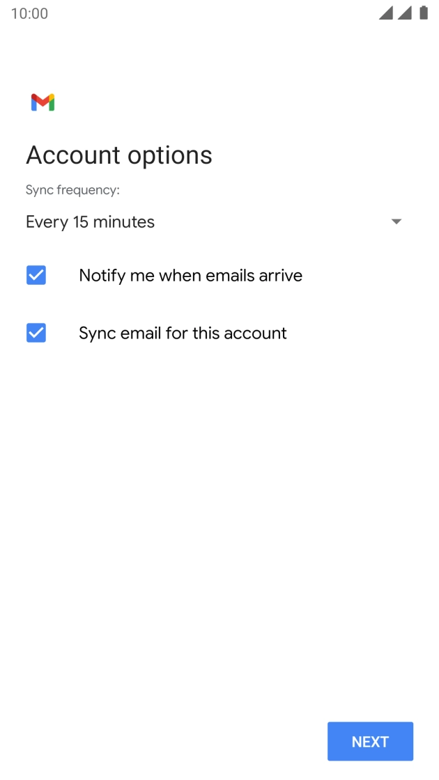 If this screen is displayed, you email account has been recognised and set up automatically. Follow the instructions on the screen to key in more information and finish setting up your phone.