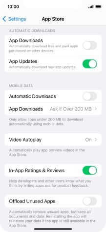Press the indicator next to 'App Updates' to turn the function on or off.