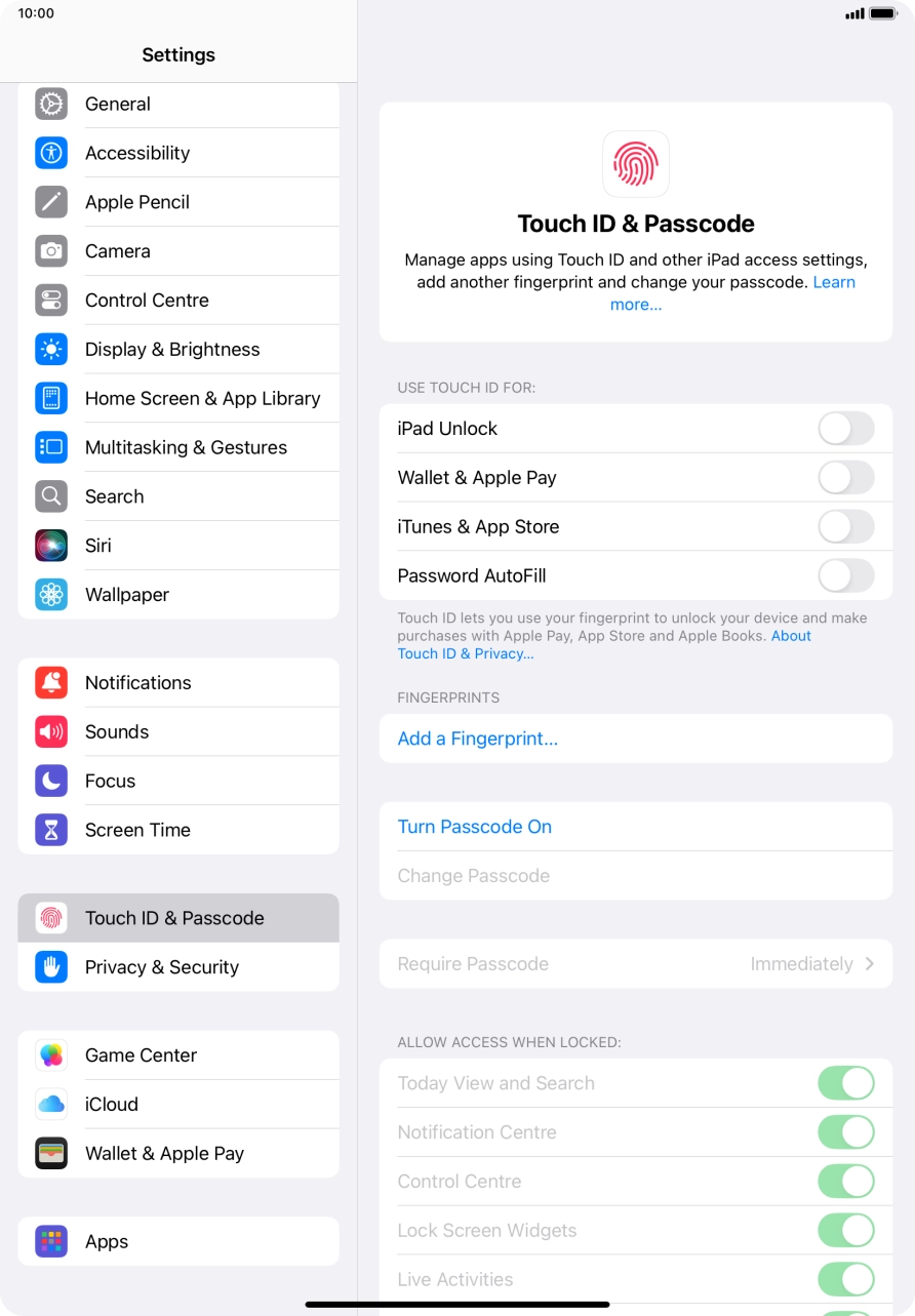 Press Add a Fingerprint... and follow the instructions on the screen to add your fingerprint.