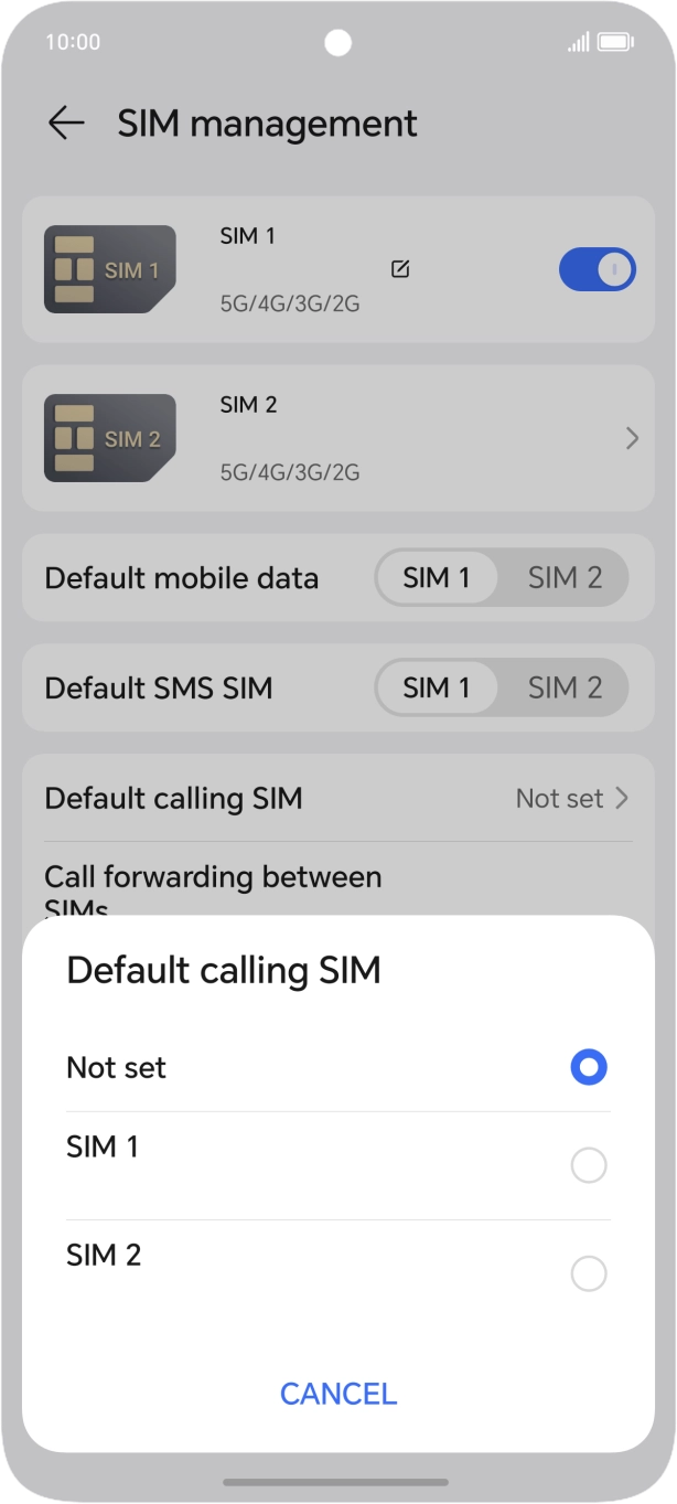 Press the required setting.