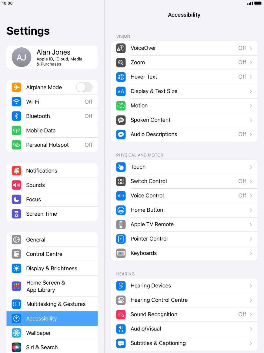 Press the required category below 'VISION' and follow the instructions on the screen to select the required settings.