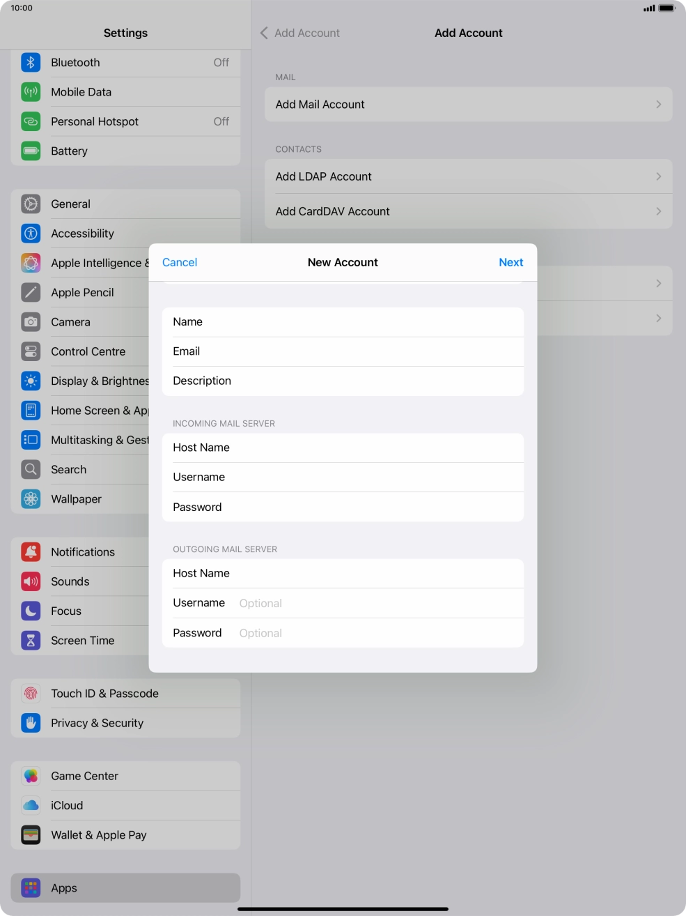 Press Username and key in the username for your email account. Press Username and key in the username for your email account.