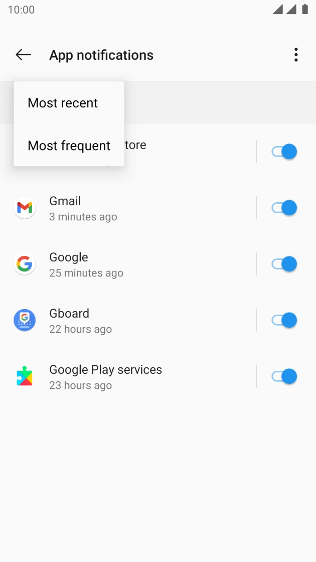 Press the required setting.