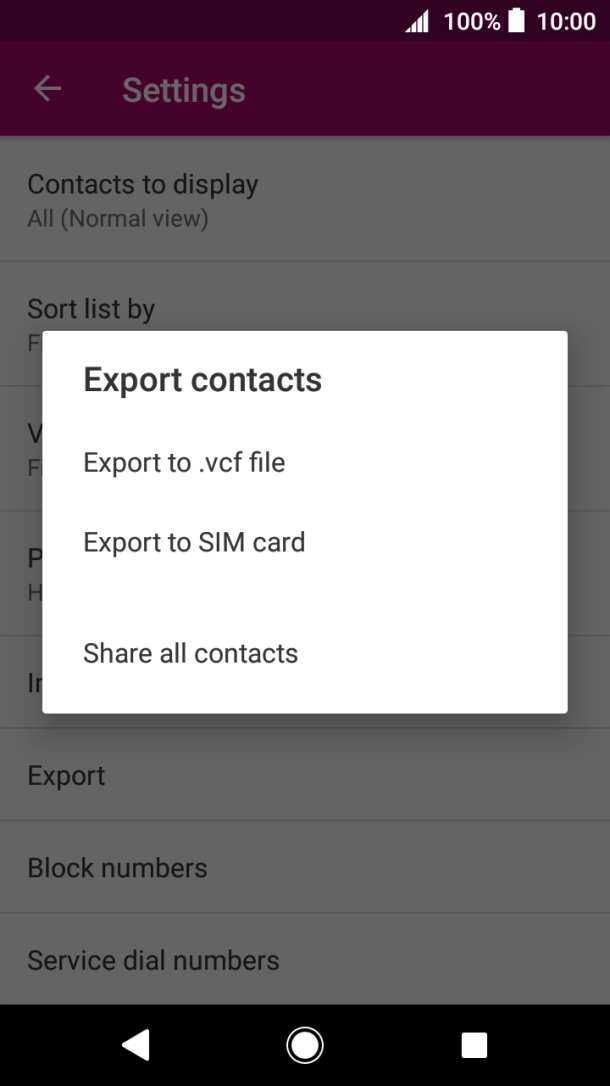 Press Export to SIM card.