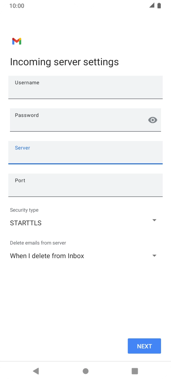 Press the field below 'Port' and key in 110. Press the field below 'Port' and key in 110.