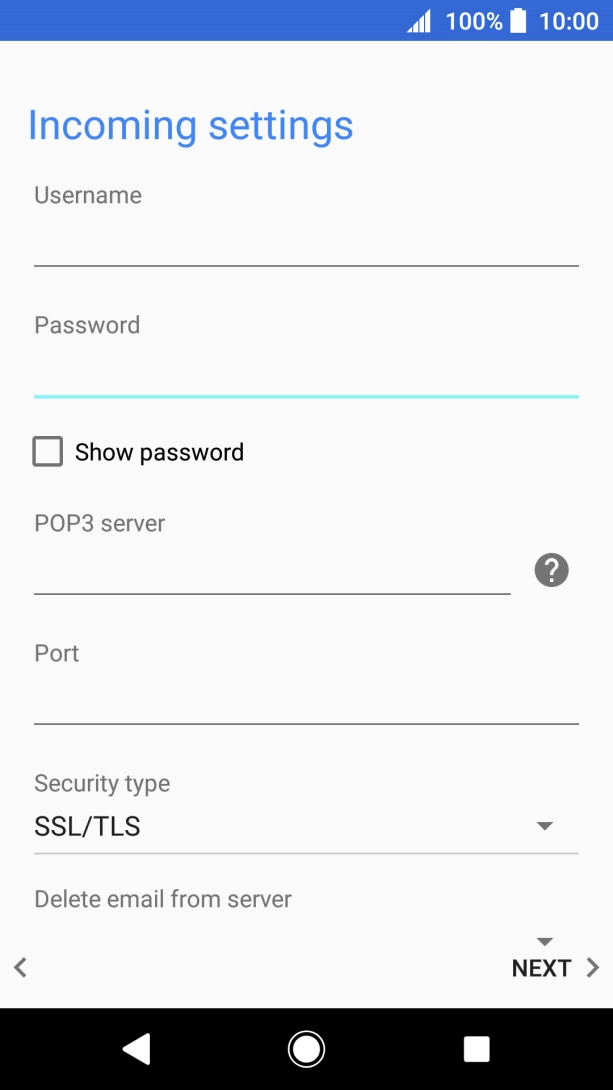 Press the field below 'Username' and key in the username for your email account.