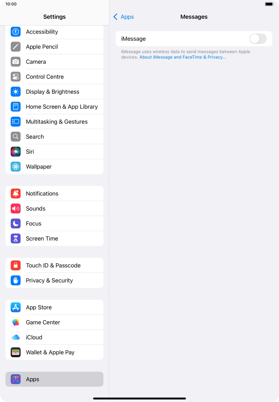 Press the indicator next to 'iMessage' to turn on the function.