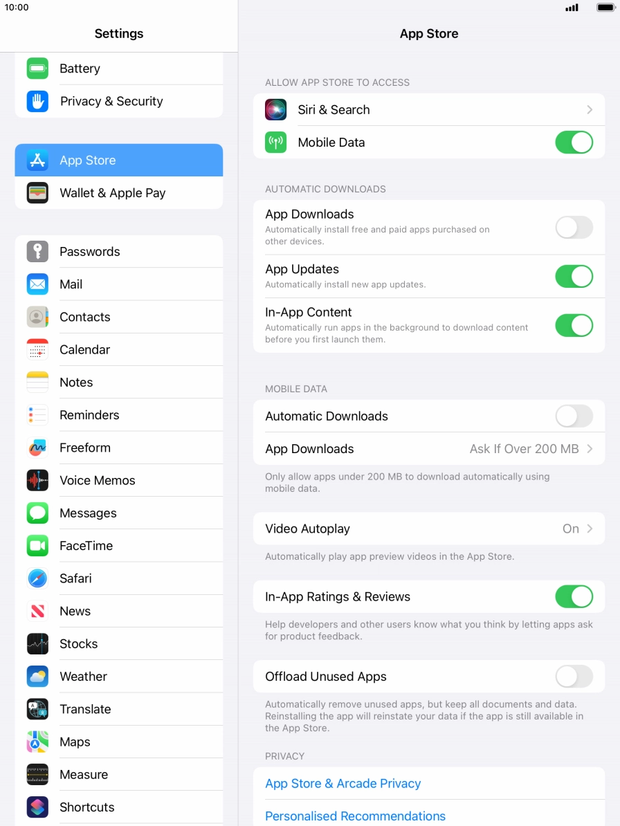 Press the indicators next to the required content types to turn the function on or off.