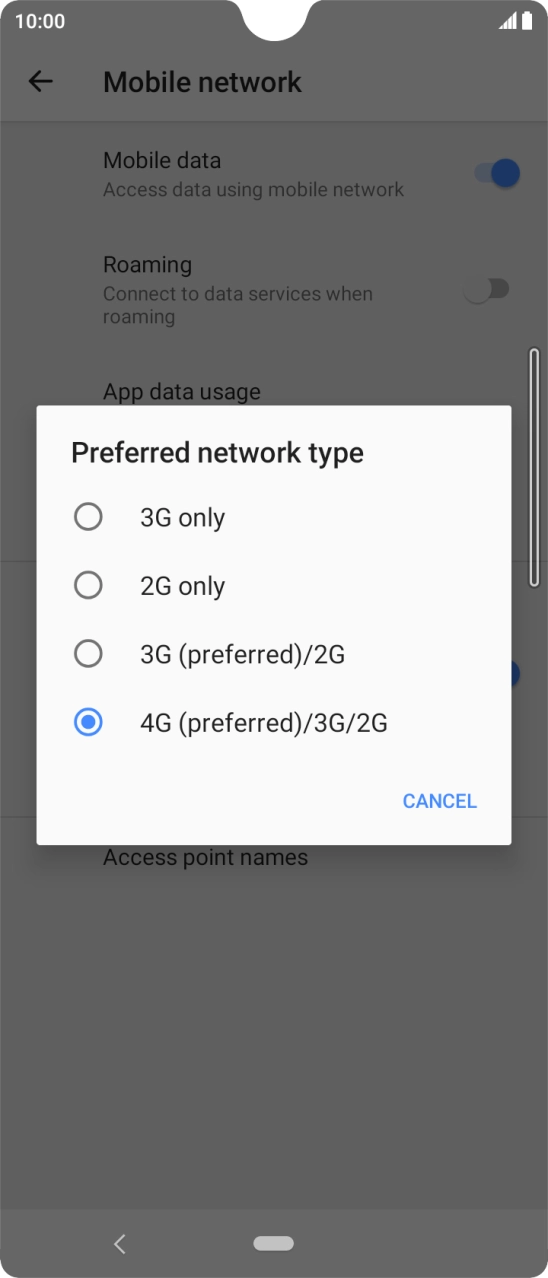 Press the required network mode.