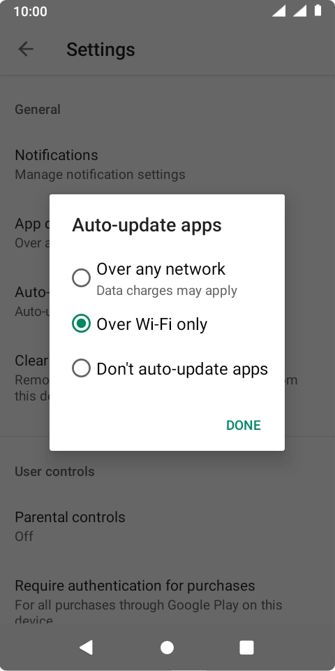 To turn on automatic update of apps using mobile network, press Over any network. To turn on automatic update of apps using mobile network, press Over any network.