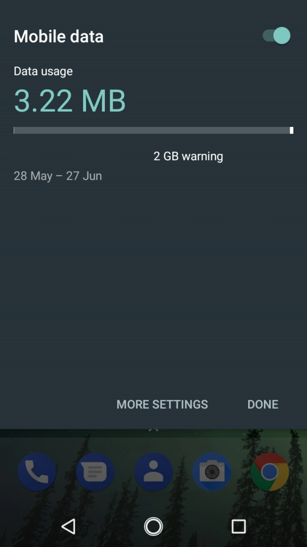Press the indicator next to 'Mobile data' to turn the function on or off.