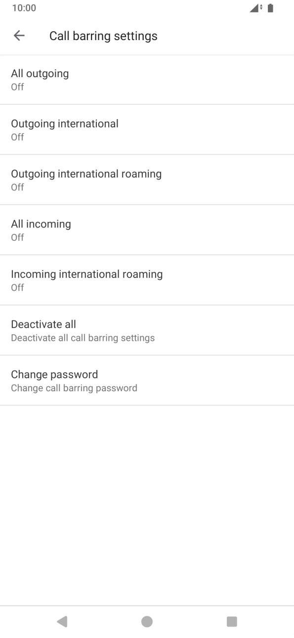 Press the required barring type. Press the required barring type.