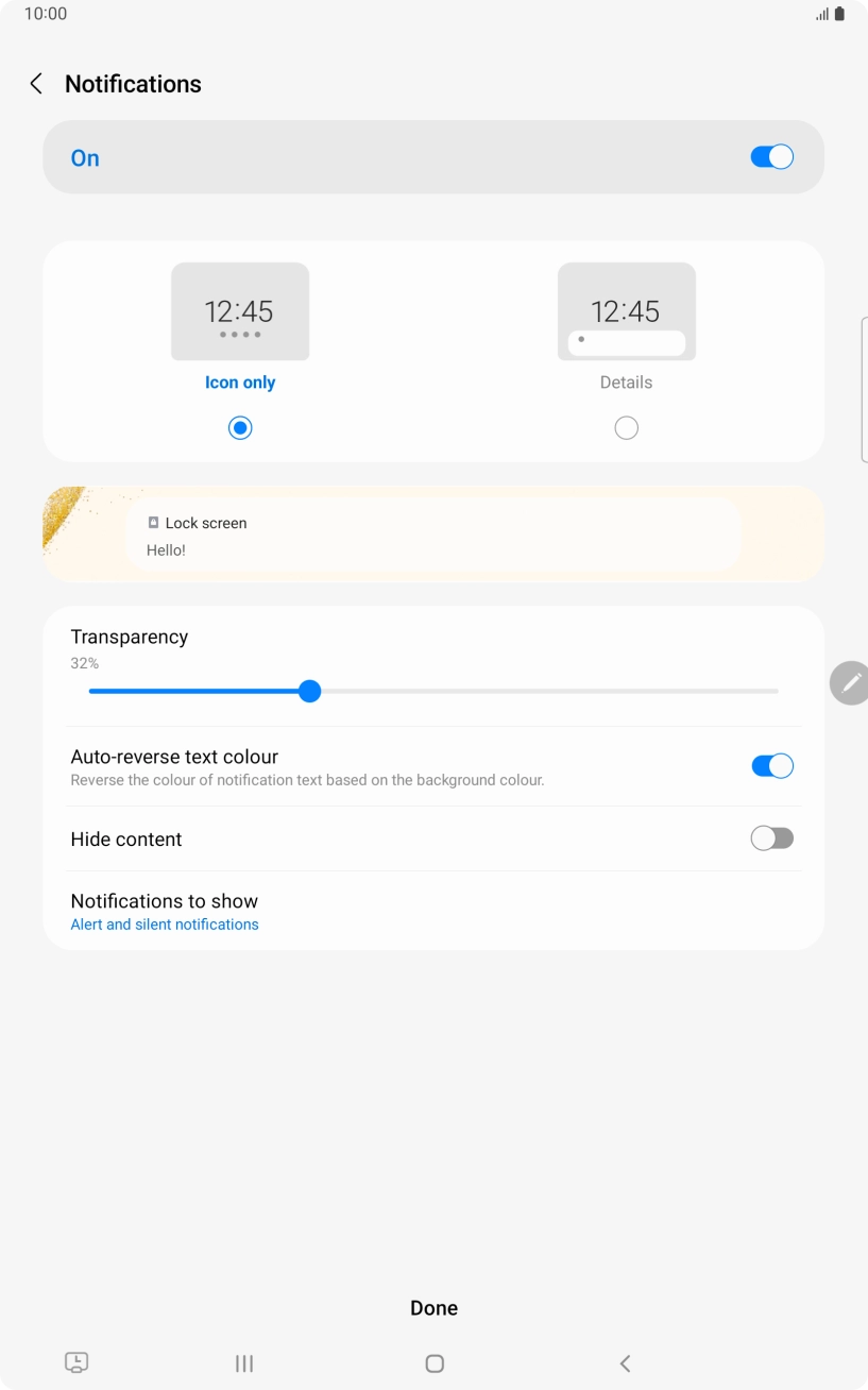Press the required settings to turn them on or off. Press the required settings to turn them on or off.