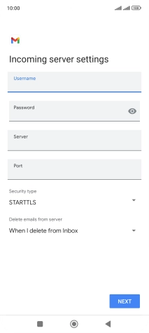 Press the field below 'Server' and key in the name of your email provider's incoming server.