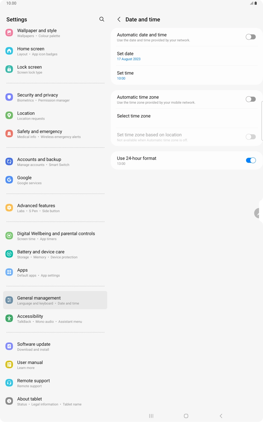 Press the indicator next to 'Automatic date and time' to turn on the function.