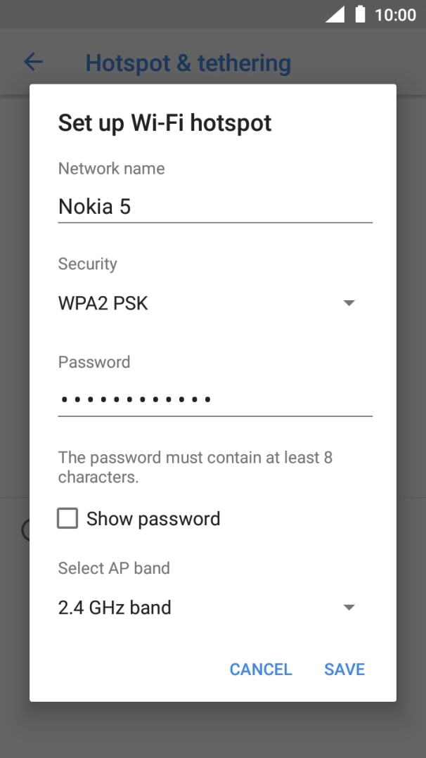 Press the field below 'Network name' and key in the required name.