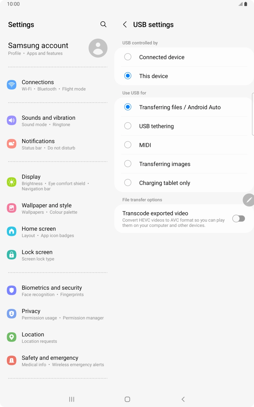 Press Transferring files / Android Auto.