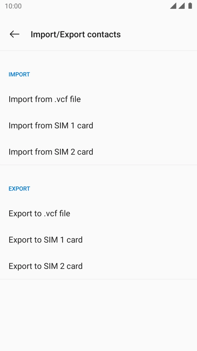 Press Import from SIM card.