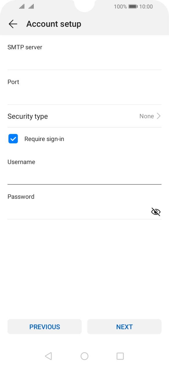Press the field below 'Password' and key in the password of your email provider's outgoing server. Press the field below 'Password' and key in the password of your email provider's outgoing server.