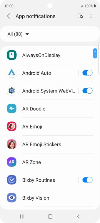 Press the indicators next to the required apps to turn the function on or off. Press the indicators next to the required apps to turn the function on or off.