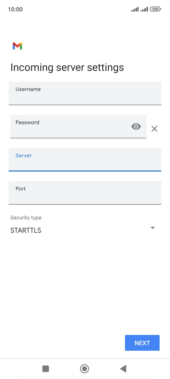 Press the field below 'Port' and key in 143. Press the field below 'Port' and key in 143.