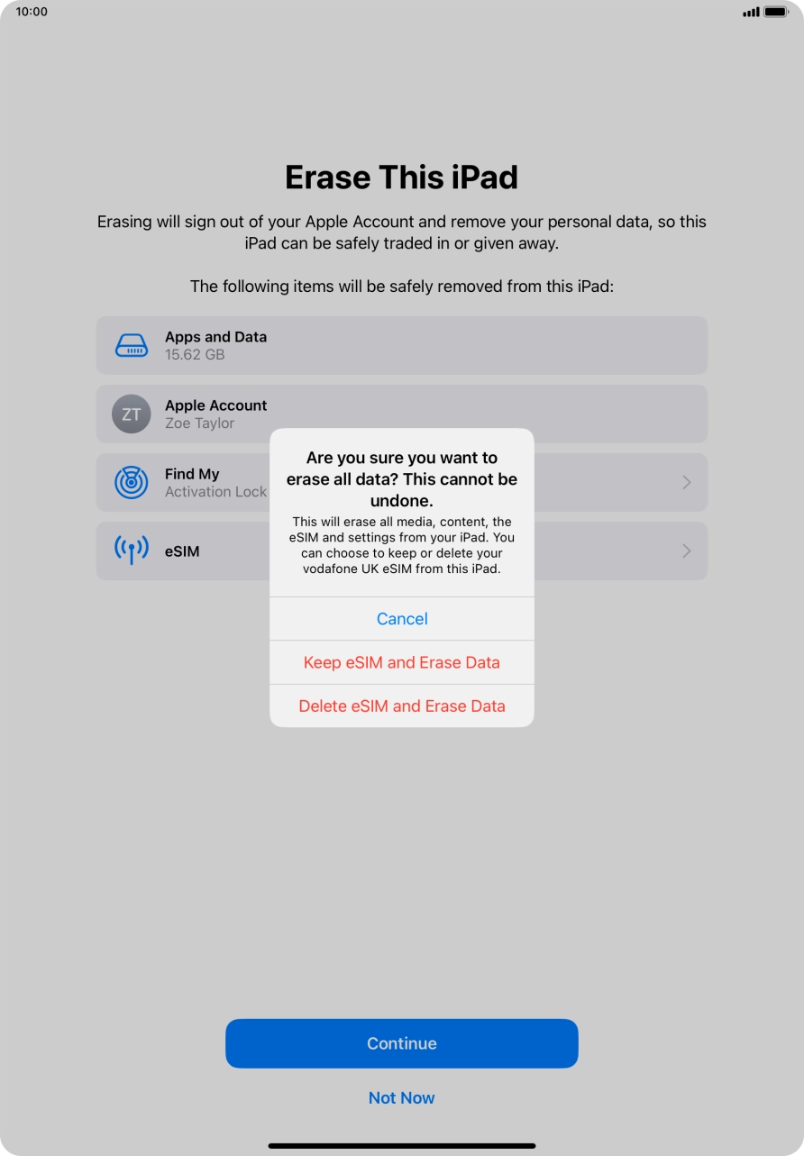 Press the required setting.