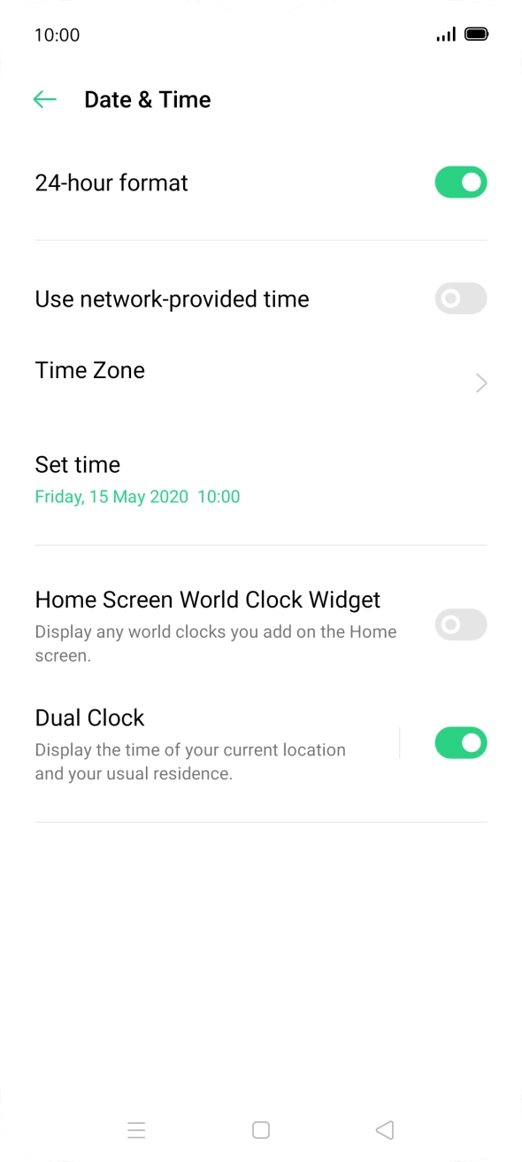 Press the indicator next to 'Use network-provided time' to turn on the function.