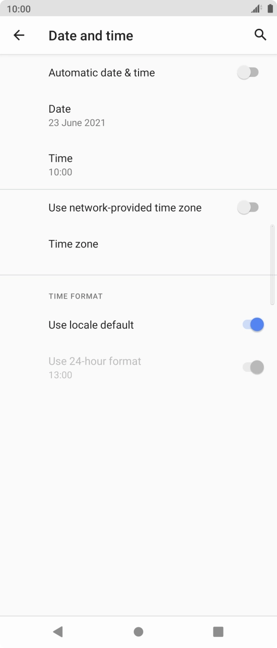 Press the indicator next to 'Automatic date & time' to turn on the function.