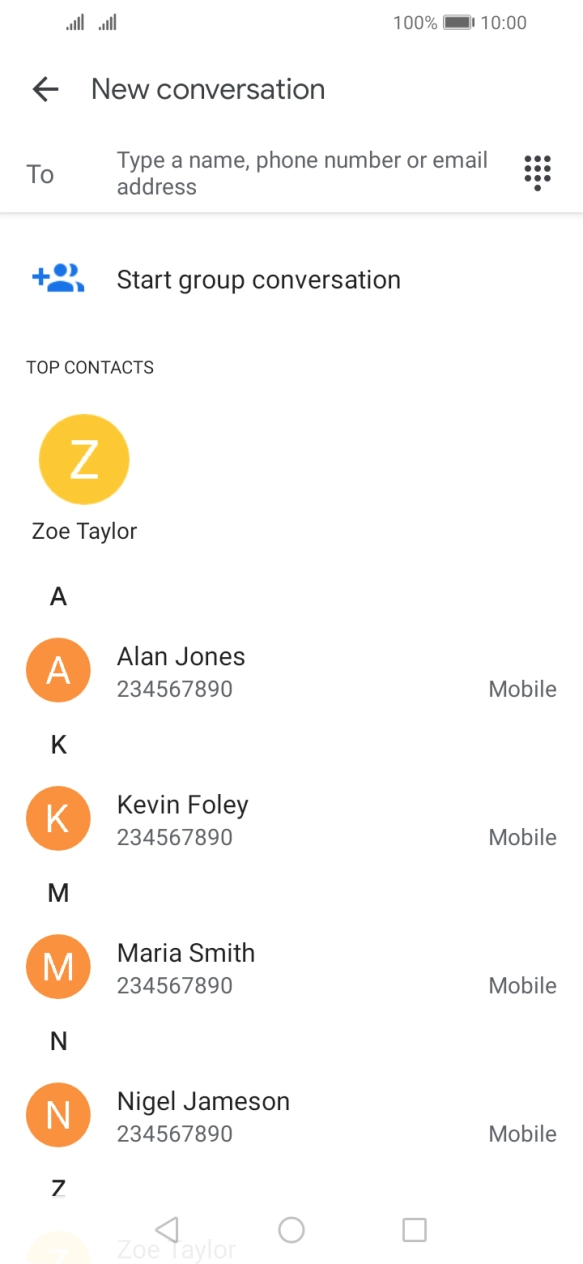 Press the field next to 'To' and key in the first letters of the recipient's name.