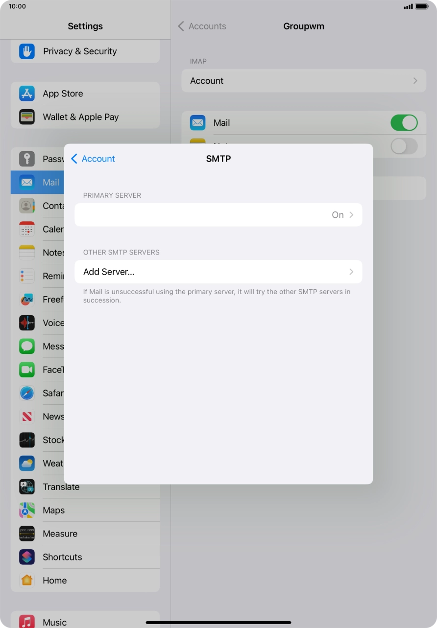 Press the field below 'PRIMARY SERVER'. Press the field below 'PRIMARY SERVER'.