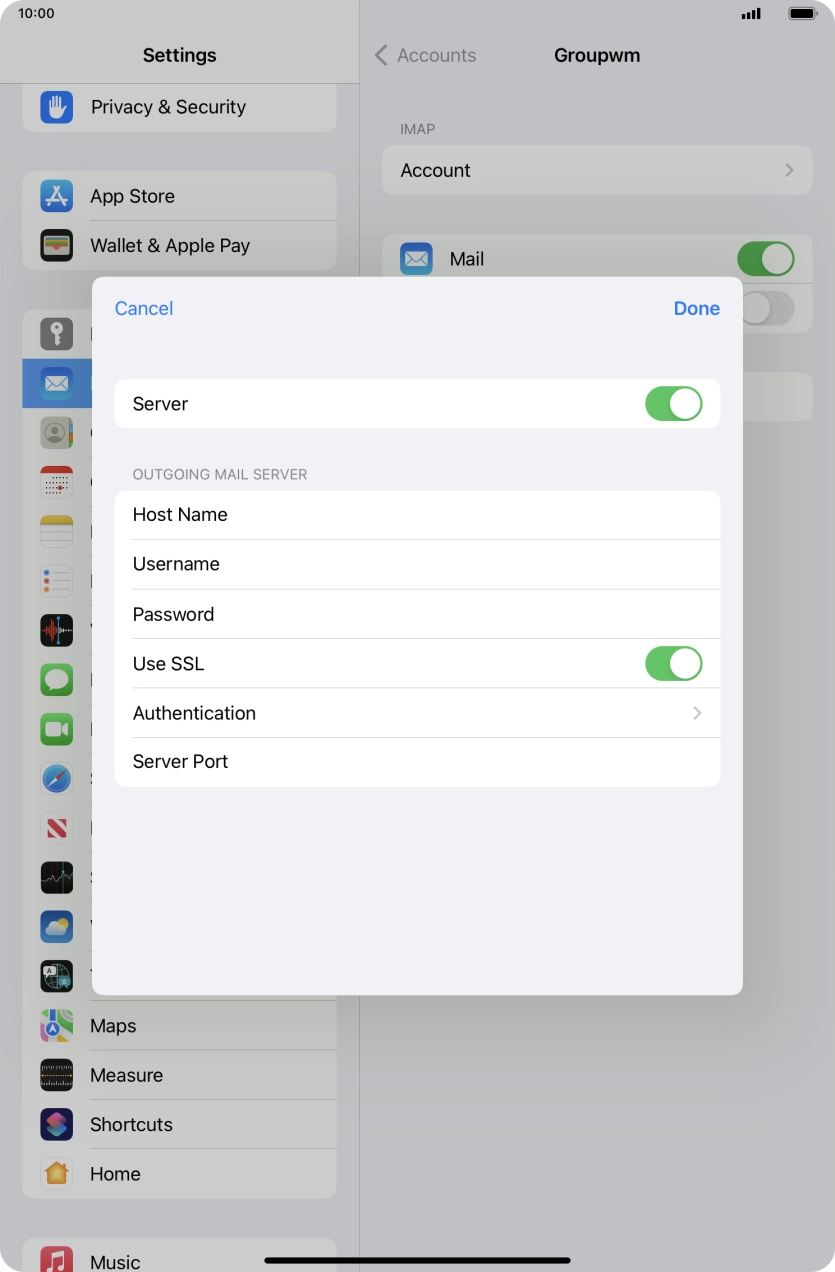 Press the indicator next to 'Use SSL' to turn off the function. Press the indicator next to 'Use SSL' to turn off the function.