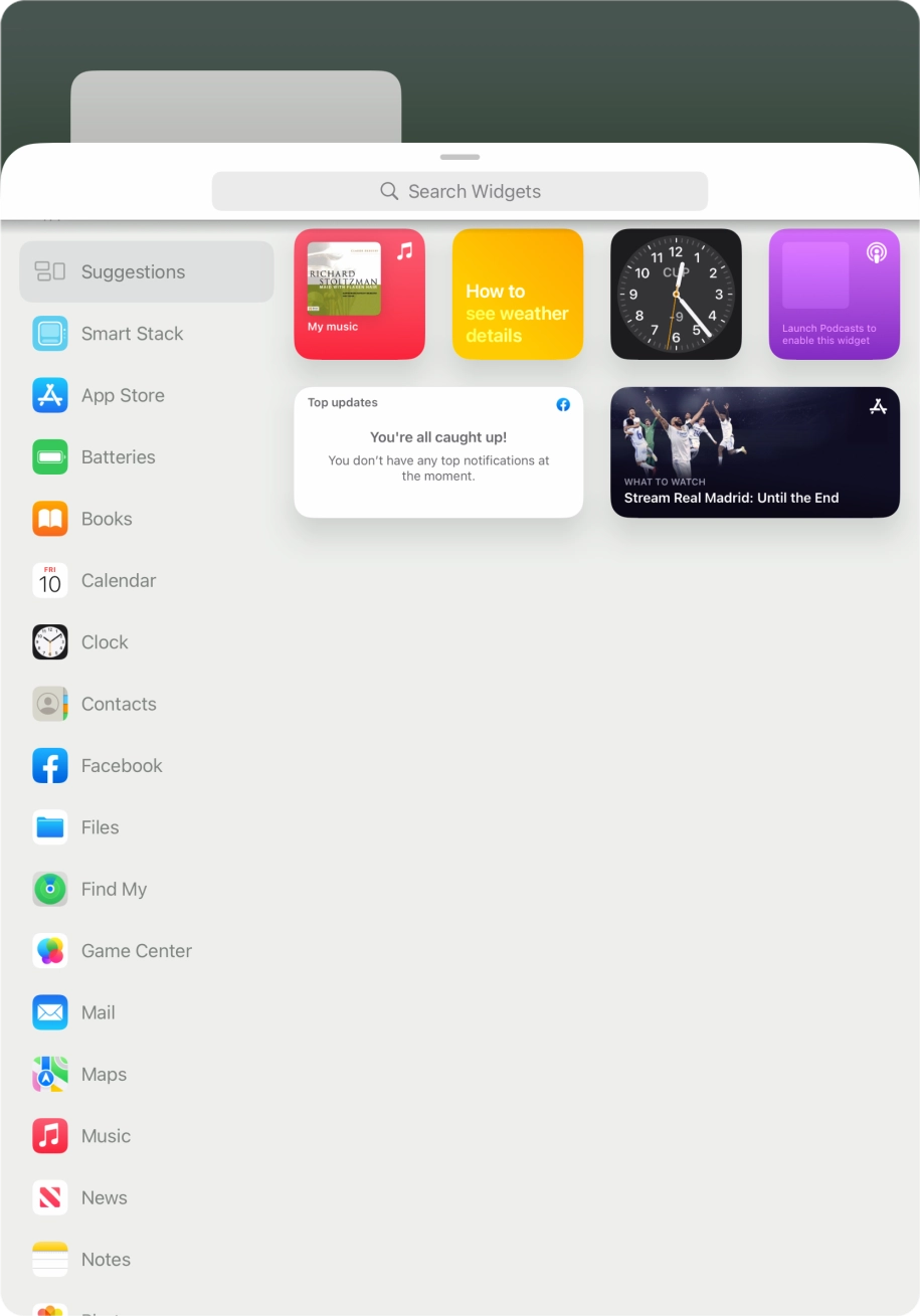 Press the required widget.