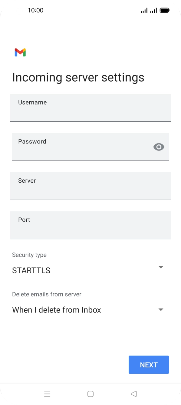 Press the field below 'Username' and key in the username for your email account. Press the field below 'Username' and key in the username for your email account.